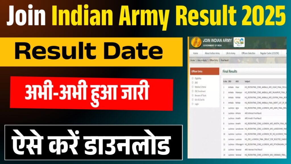 Join Indian Army Result 2025 Join Indian Army Result 2025