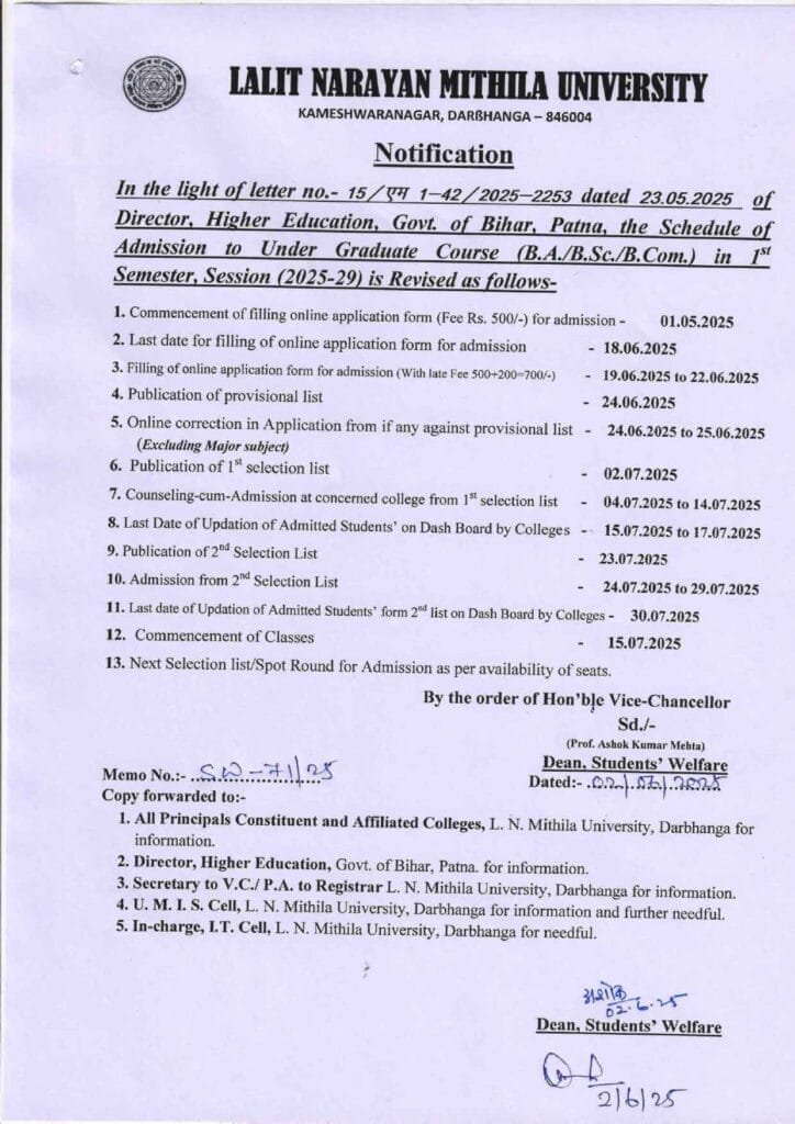 LNMU UG 2nd Merit List 2025-29: Check B.A, B.SC & B.COM Second Merit List PDF Download 1 program 2 page 0001 1